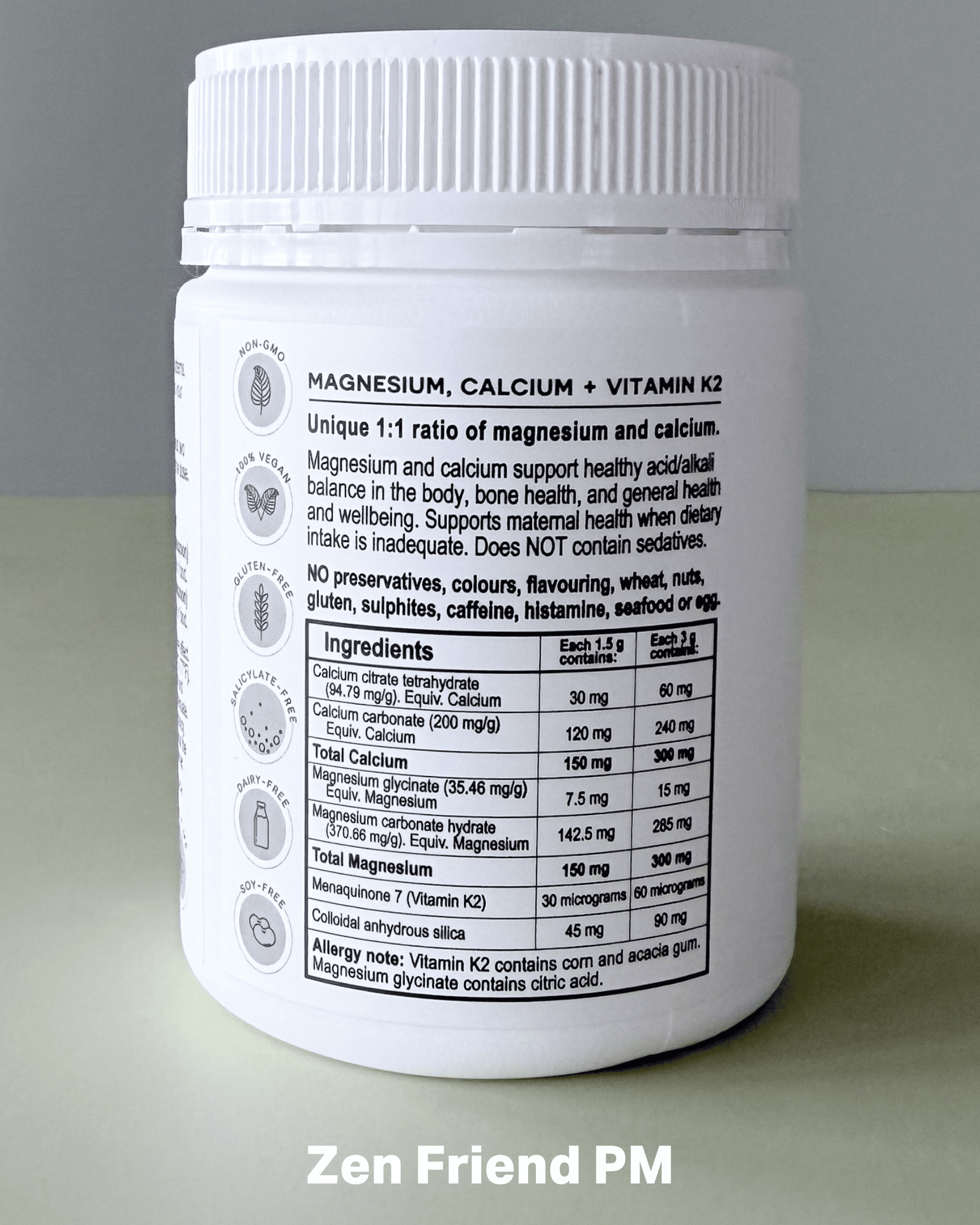White supplement container with label on a gray background