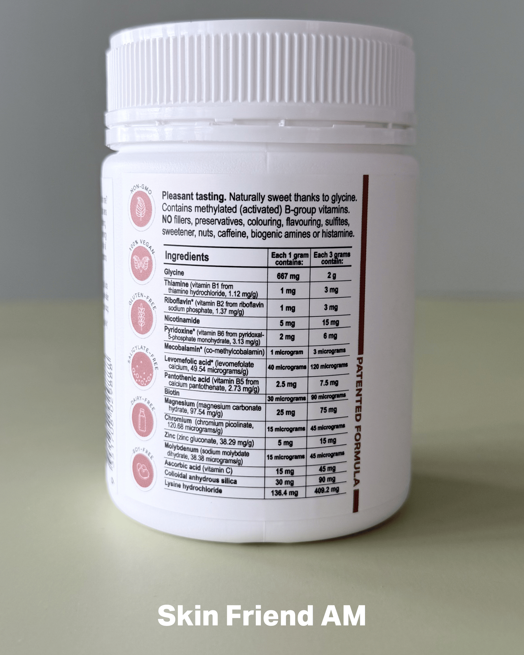 White supplement container with label on a gray background